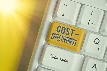 Text sign showing Cost Effectiveness. Business photo text degree to which something is effective in...