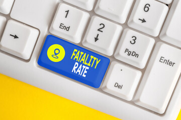 Word writing text Fatality Rate. Business photo showcasing calculated number of deaths over a...