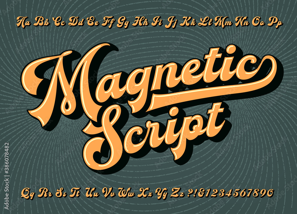 Aufkleber magnetic script is a bold stylized calligraphic type design with a retro quality; ideal for beer lab