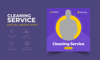 Cleaning service social media post banner template | Home Cleaning business marketing square flyer layout