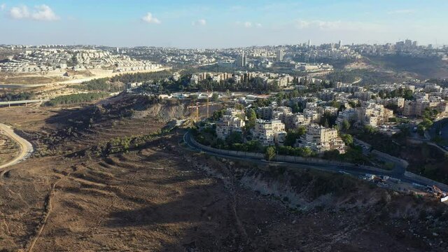Jerusalem Landsacpe aerial view at noon
Ramot alon and ramot shlomo neighborhoods with main center city in background
