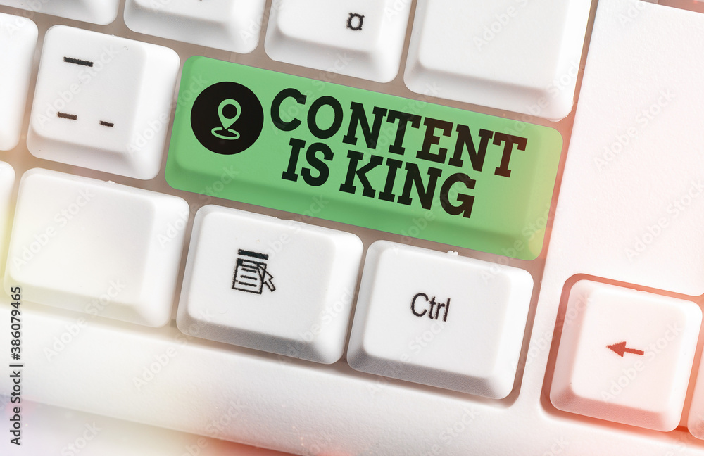 Poster text sign showing content is king. business photo text believe that content is central to the succes