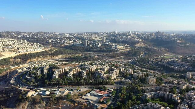 Jerusalem Landsacpe aerial view at noon
Ramot alon and ramot shlomo neighborhoods with main center city in background
