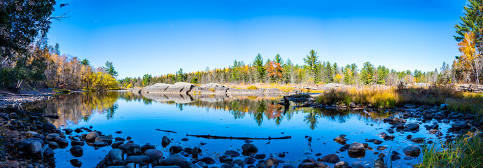Panoramic view of the St. Louis River at Jay Cooke State Park in Minnesota, USA