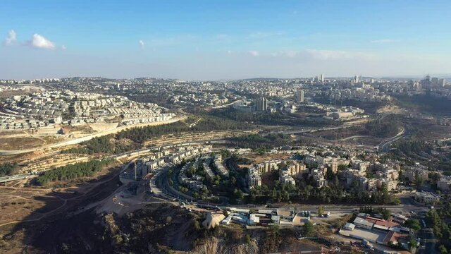 Jerusalem Landsacpe aerial view at noon
Ramot alon and ramot shlomo neighborhoods with main center city in background
