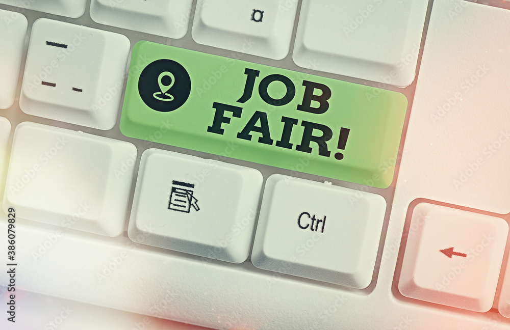 Poster text sign showing job fair. business photo text event where employers offer information about their 