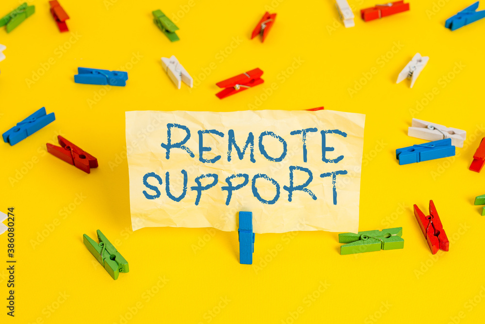 Poster writing note showing remote support. business concept for type of secure service, which permits repr