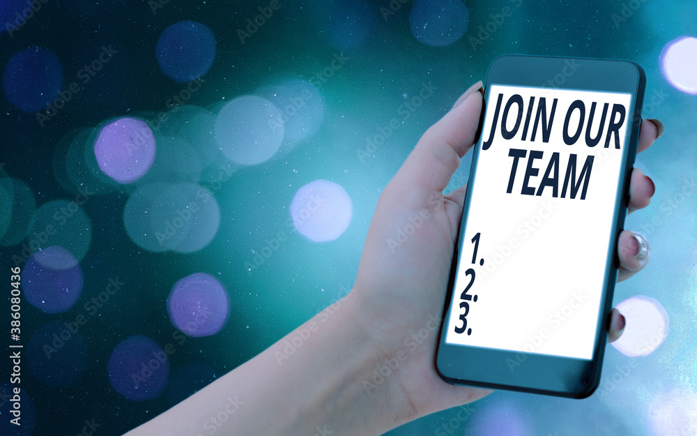 Poster conceptual hand writing showing join our team. concept meaning inviting someone to join in your loca