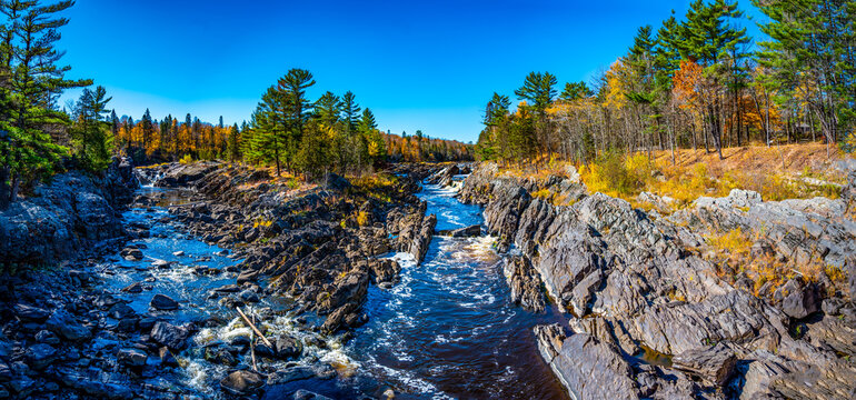 Panoramic view of the St. Louis River at Jay Cooke State Park in Minnesota, USA
