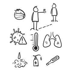 Simple Set of Coronavirus Protection Related Vector Line Icons with hand drawn doodle style vector isolated