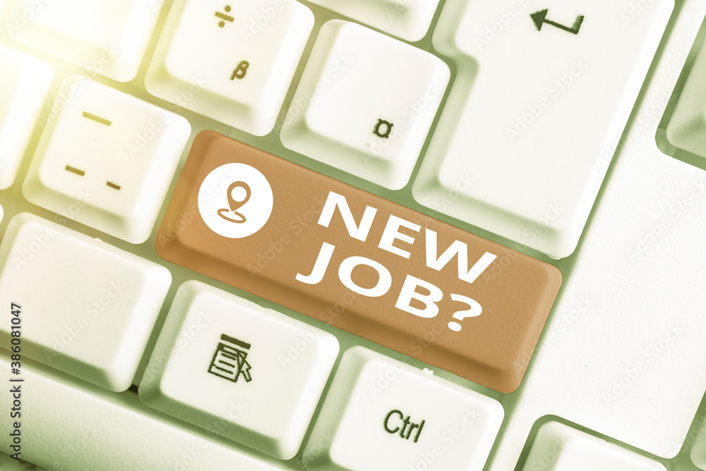Poster text sign showing new job question. business photo showcasing asking if an individual got regular wo