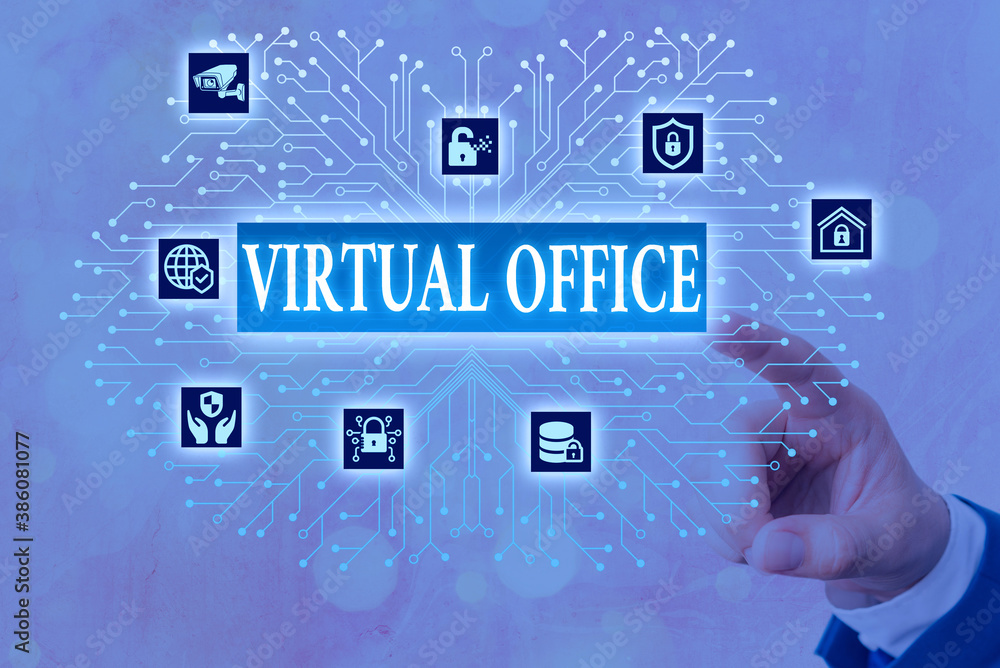 Poster writing note showing virtual office. business concept for operational domain of any business or orga