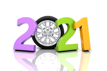 New Year 2021 Creative Design Concept  with Wheel  - 3D Rendered Image