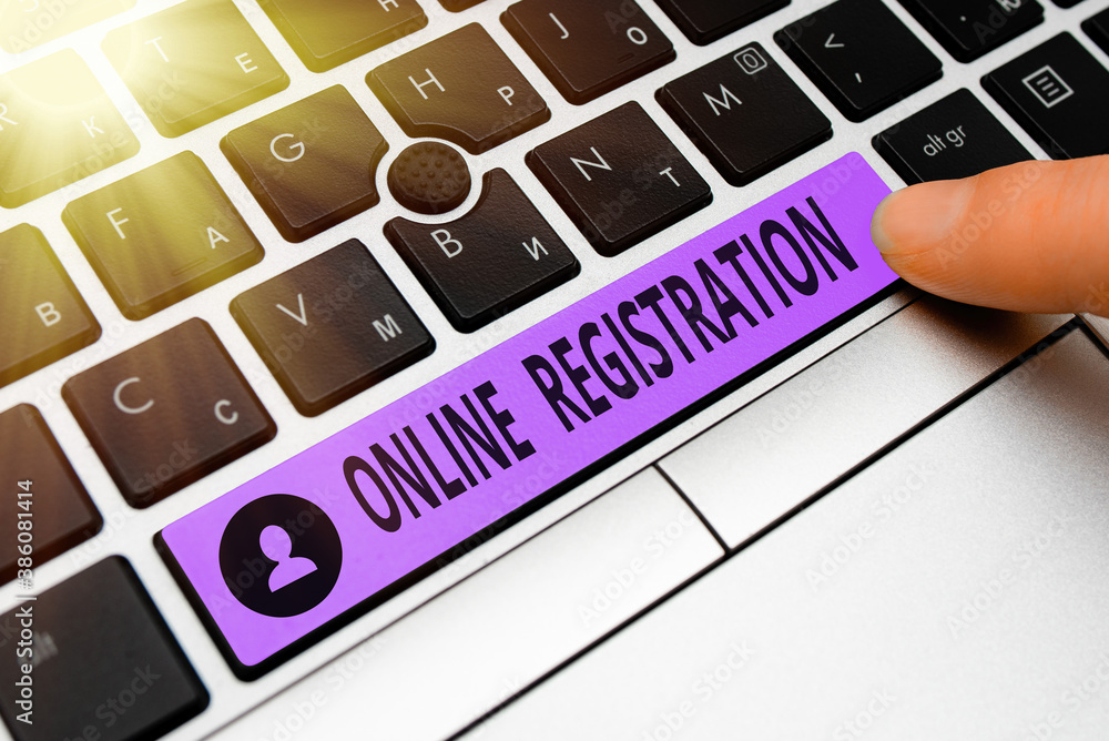 Aufkleber conceptual hand writing showing online registration. concept meaning system for subscribing or regis