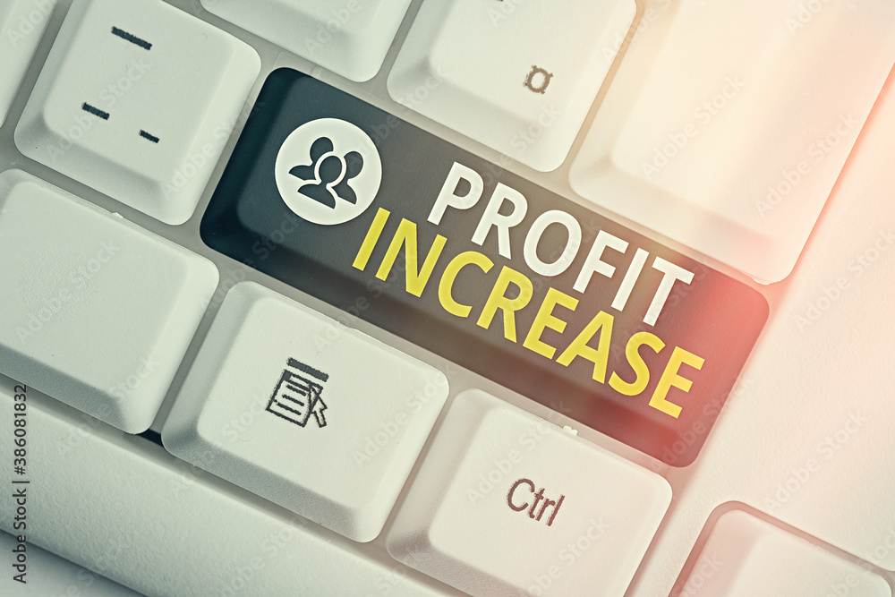 Poster writing note showing profit increase. business concept for the growth in the amount of revenue gaine