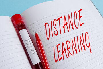 Handwriting text writing Distance Learning. Conceptual photo educational lectures broadcasted over the Internet remotely Extracted blood sample vial with medical accessories ready for examination