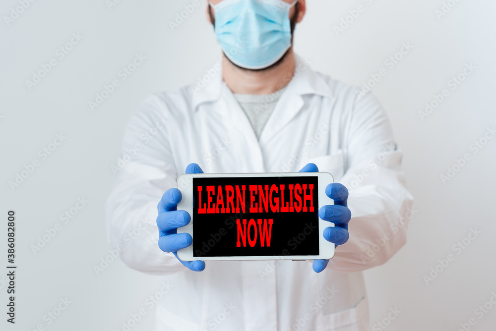 Aufkleber conceptual hand writing showing learn english now. concept meaning gain or acquire knowledge and ski