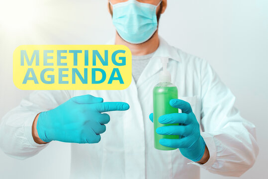 Writing note showing Meeting Agenda. Business concept for items that participants hope to accomplish at a meeting Laboratory Blood Test Sample Shown For Medical Diagnostic - Powered by Adobe