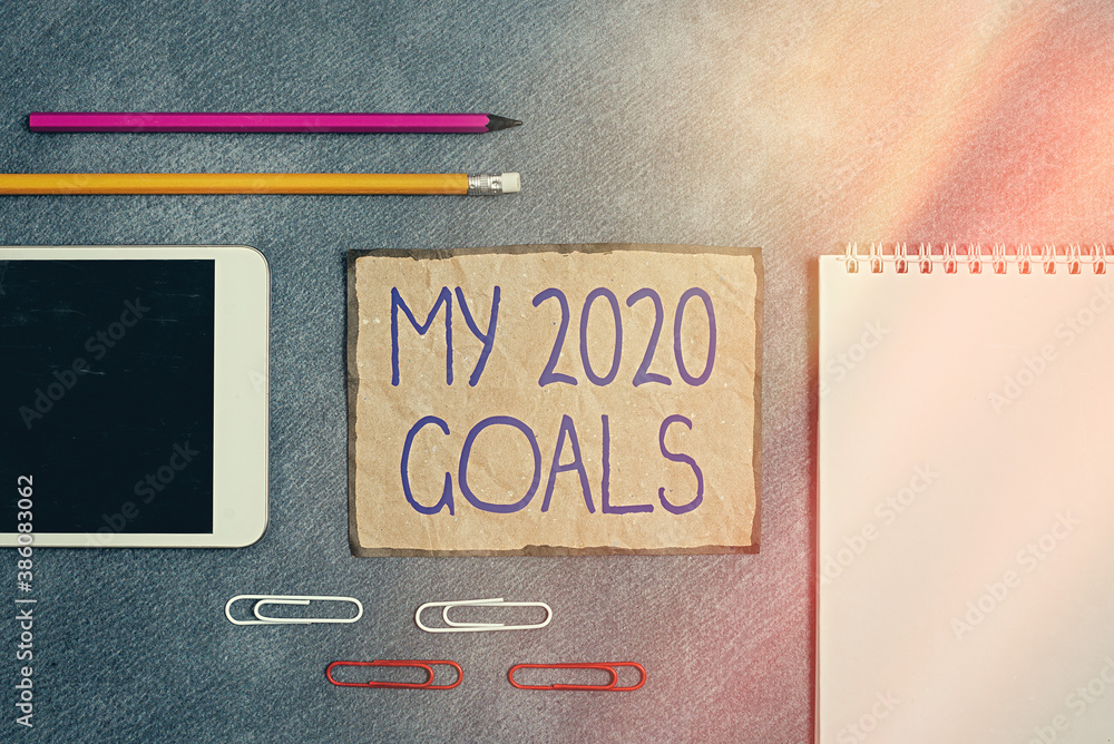 Aufkleber text sign showing my 2020 goals. business photo text setting up an individualal goals or plans for t