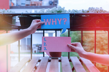 Text sign showing Why question. Business photo showcasing the cause, reason, or purpose for which...
