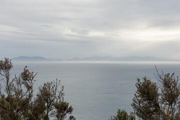 Obraz na płótnie Canvas Looking across Cook Strait to the South Island of New Zealand.