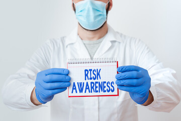 Handwriting text Risk Awareness. Conceptual photo recognizing factors that may cause a...