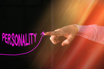 Text sign showing Personality. Business photo text the condition or fact of relating to a...