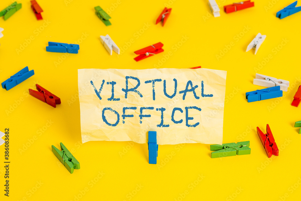 Poster writing note showing virtual office. business concept for operational domain of any business or orga