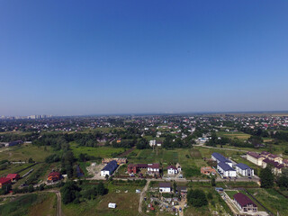 Aerial view of the saburb landscape (drone image). Near Kiev