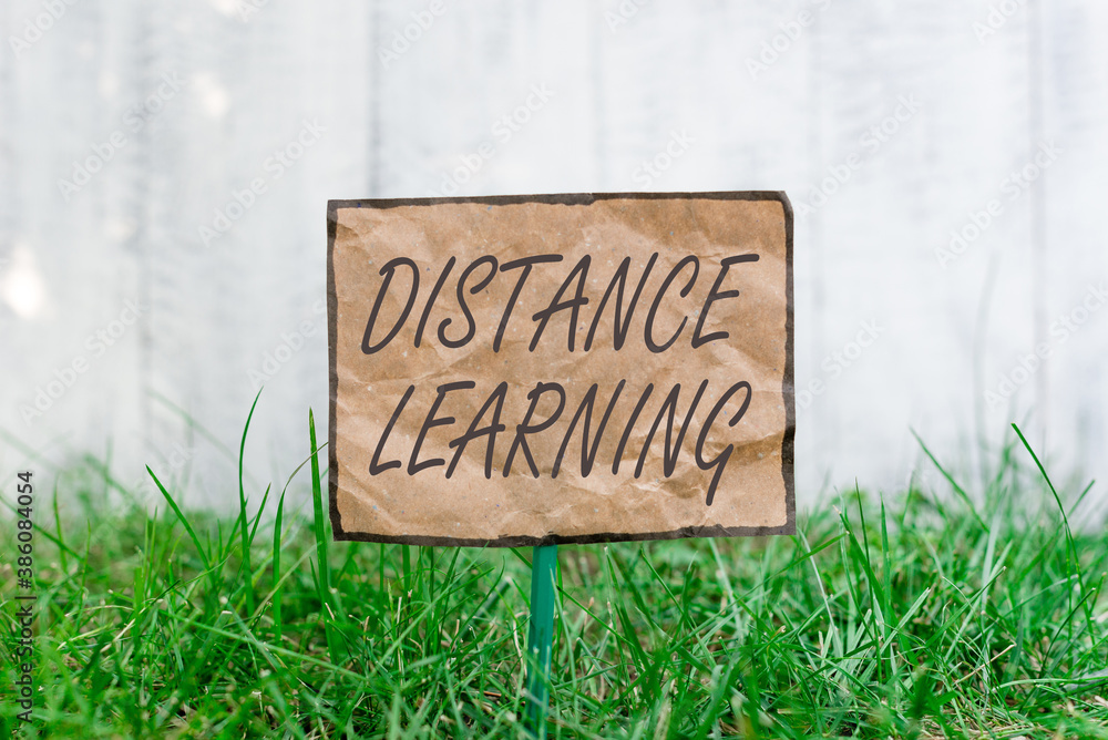 Poster handwriting text writing distance learning. conceptual photo educational lectures broadcasted over t