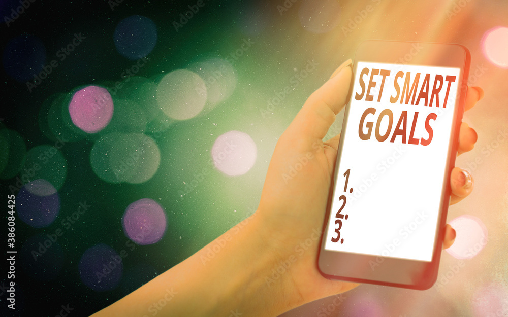 Aufkleber conceptual hand writing showing set smart goals. concept meaning giving criteria to guide in the set