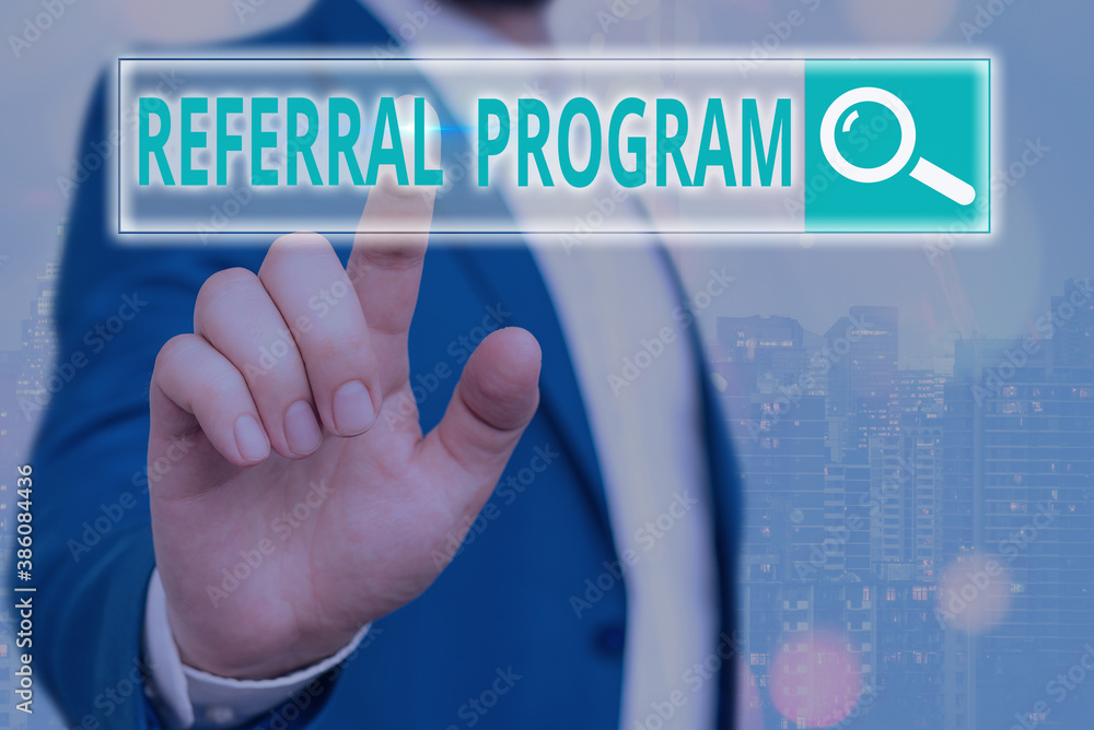 Poster handwriting text writing referral program. conceptual photo employees are rewarded for introducing s