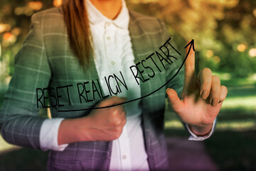Writing note showing Reset Realign Restart. Business concept for Life audit will help you put...