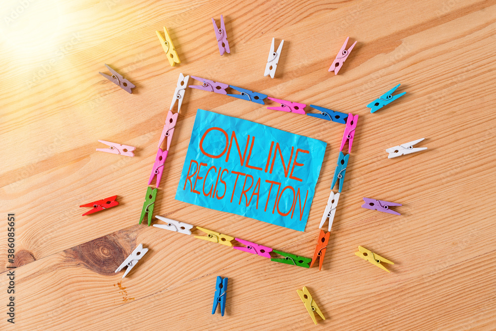 Poster conceptual hand writing showing online registration. concept meaning system for subscribing or regis