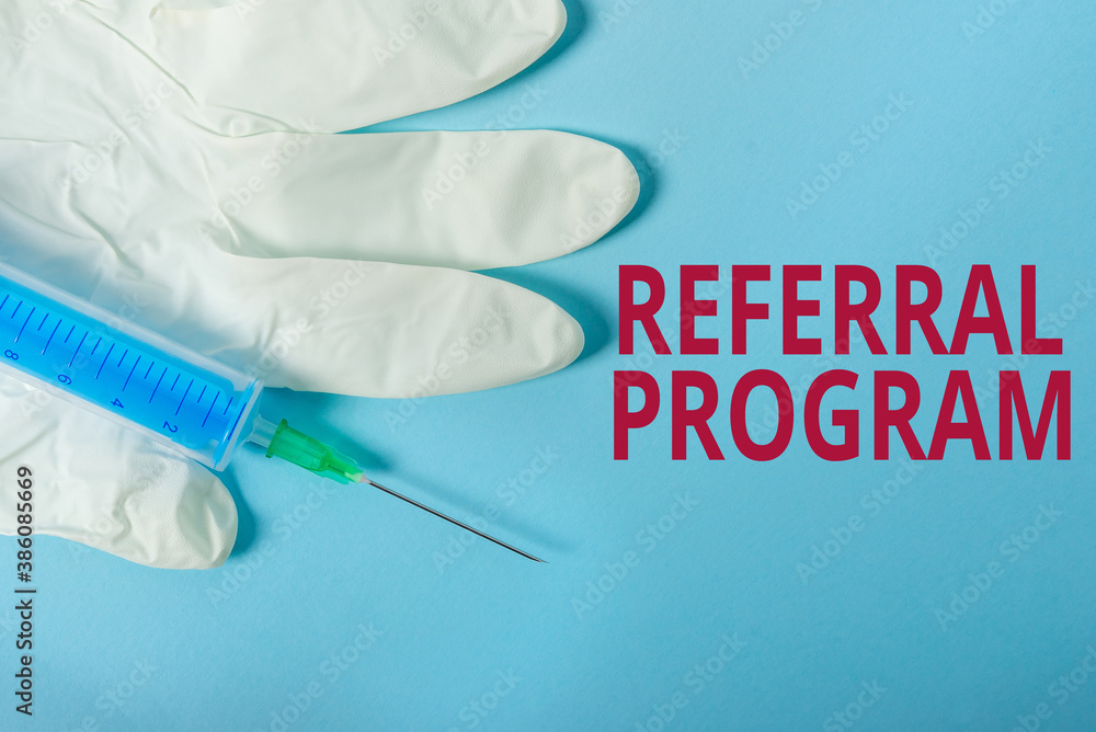 Poster conceptual hand writing showing referral program. concept meaning employees are rewarded for introdu