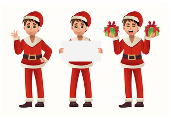 Vector Illustration set of a man in Santa Claus costume. Merry Christmas . Cute cartoon character.