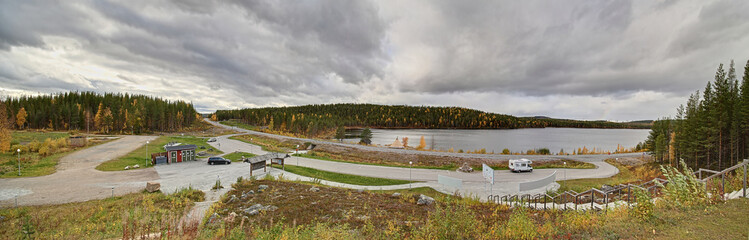 Fototapeta na wymiar View over resting place at the polar circle near Jokkmokk