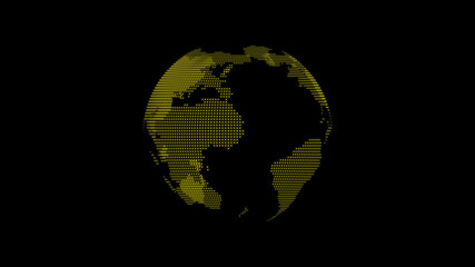 Yellow color 3d technology earth on black background, 3d planet