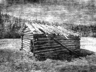 Log hut in Bergmyran, a part of Gallejaur Kulturreservat in Norrbotten, Sweden