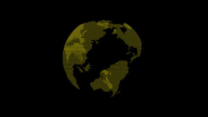 Yellow color 3d technology earth on black background, 3d planet