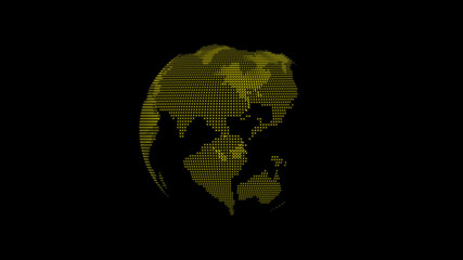 Yellow color 3d technology earth on black background, 3d planet