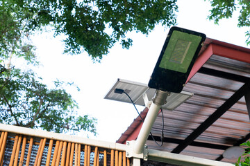solar light in the garden for gererate renewable power. sustainable electricity concept