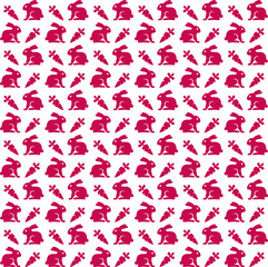 Purple rabbit and carrot on a white background repeat pattern