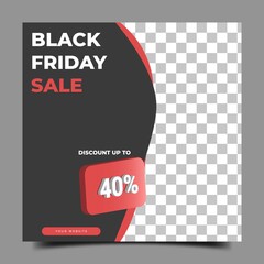 Editable square banner template. Black friday social media post template. Perfect for social media post, internet ads. Flat vector design with photo collage.