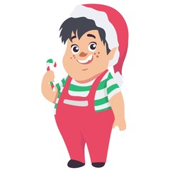 Little cute elf character isolated on white background. Christmas holiday vector cartoon illustration. Dwarf in elf costume