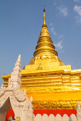 Fototapeta premium Within Wat Phra That Chae Haeng that is a royal temple and an ancient sacred temple to worship of Phu Piang District in Nan province of Thailand