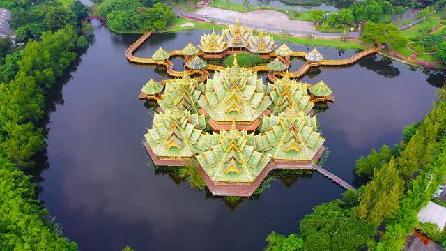 Aerial view the Pavilion of the Enlightenment in Ancient city Samut Prakan of Thailand