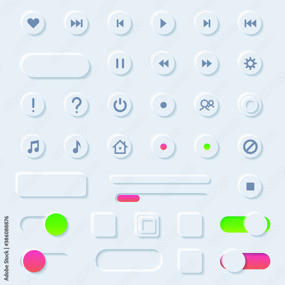 Poster set abstract collection icons symbols signs neumorphism shadow logotype vector design style user int