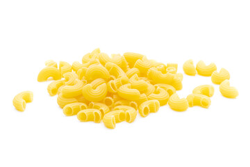 Raw macaroni on white background