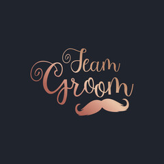 Team Groom beautiful gold text on a black background vector